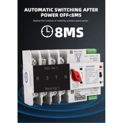 Comutator de transfer automat cu alimentare dublă, SINOTIMER, 4P, 4 faze, pe șină DIN , ATS, comutator selector electric,125A